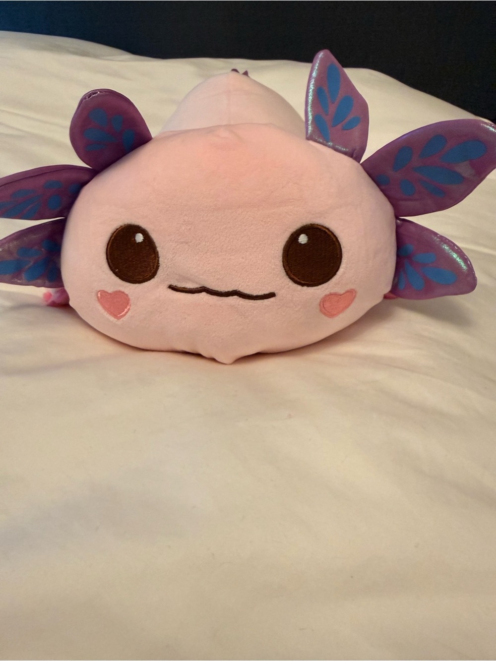 Pink Axolotl Plush with Purple Fins - Cute Heart Cheeks